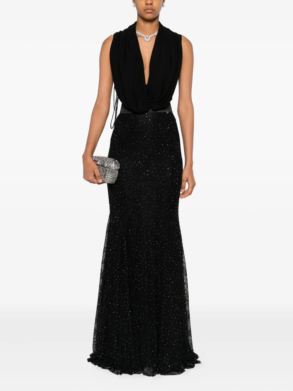 NISSA pleated embellished maxi skirt - Zwart