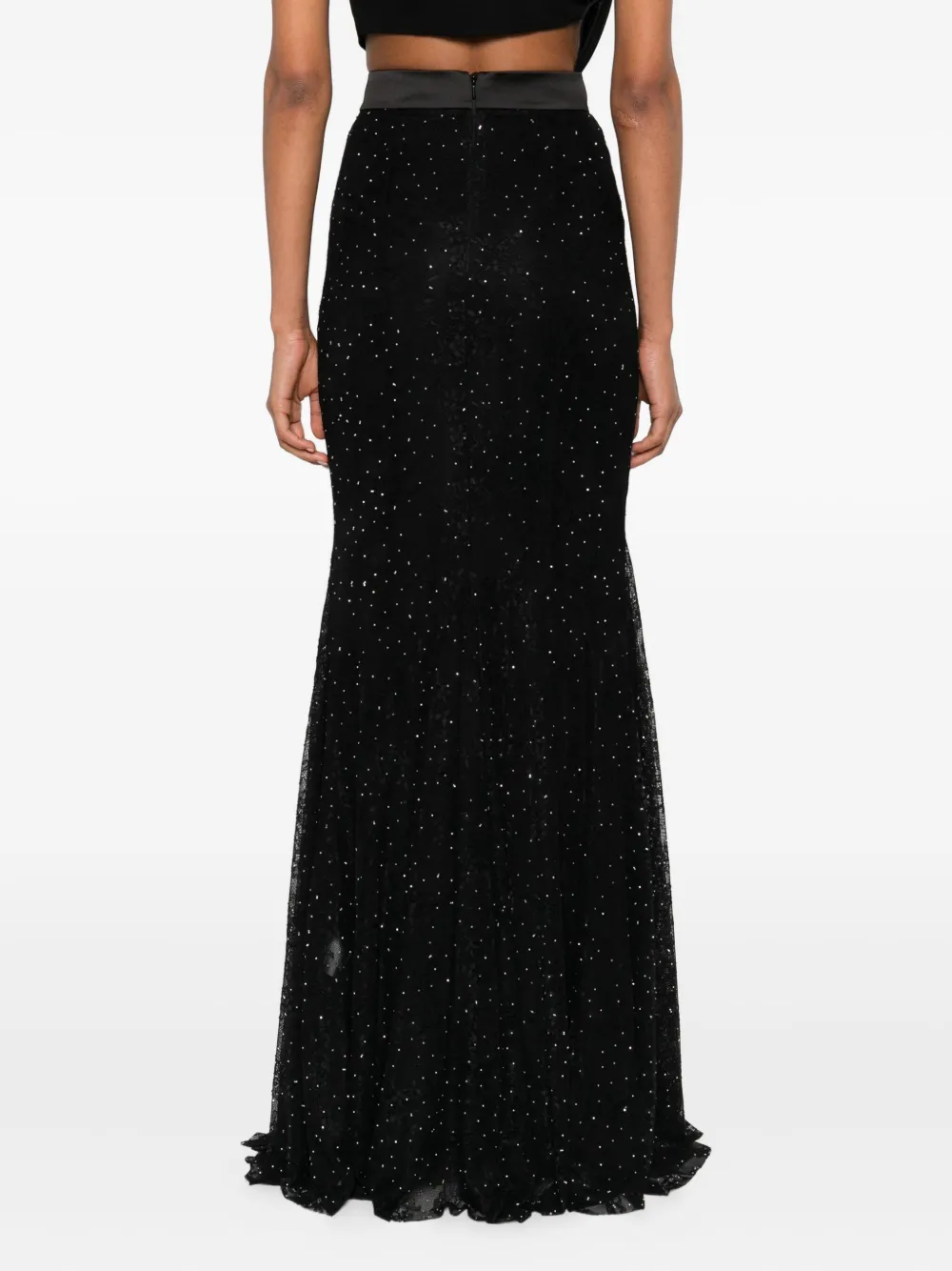 Nissa Pleated Embellished Maxi Skirt In Black