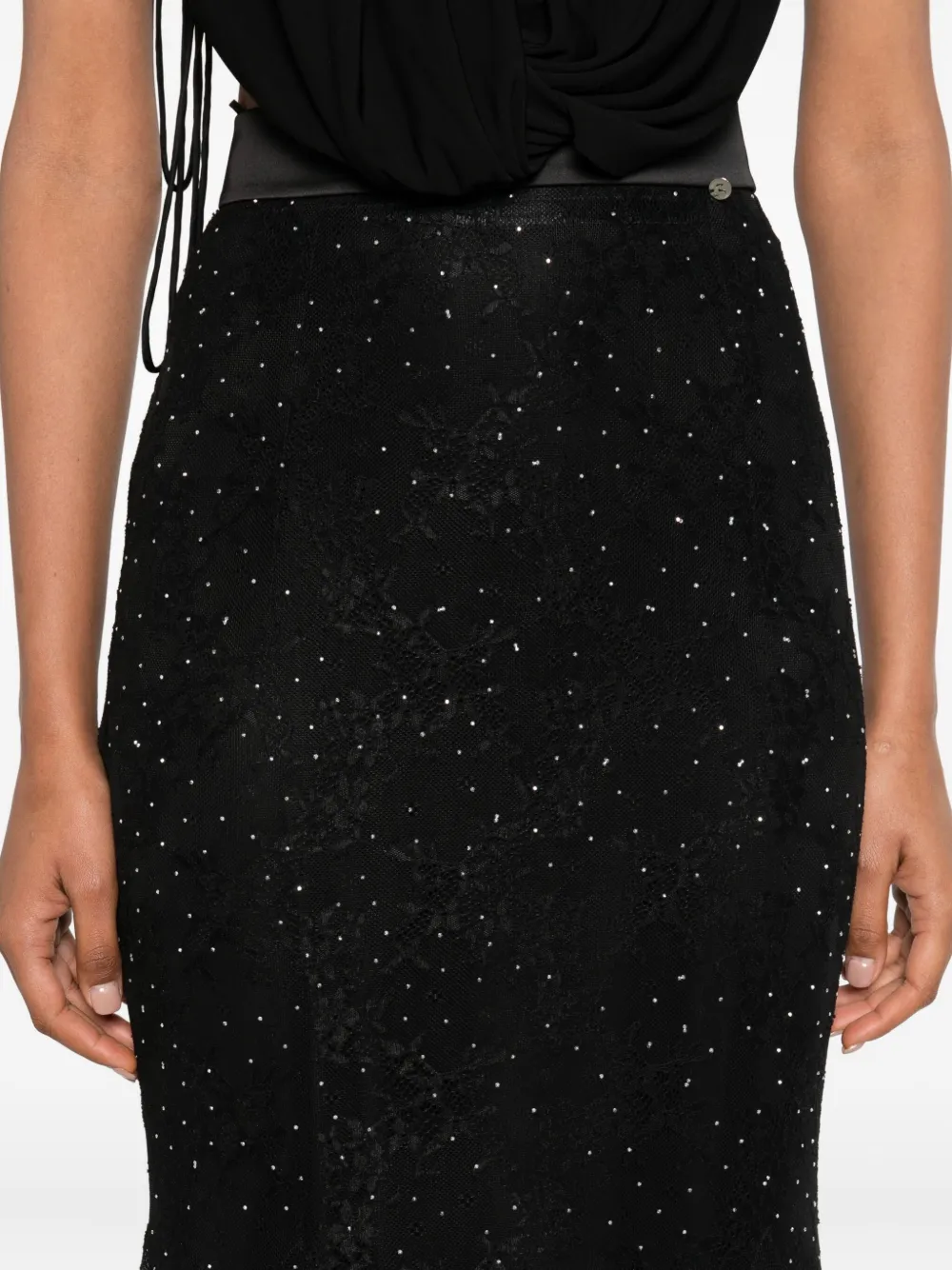 Nissa Pleated Embellished Maxi Skirt In Black