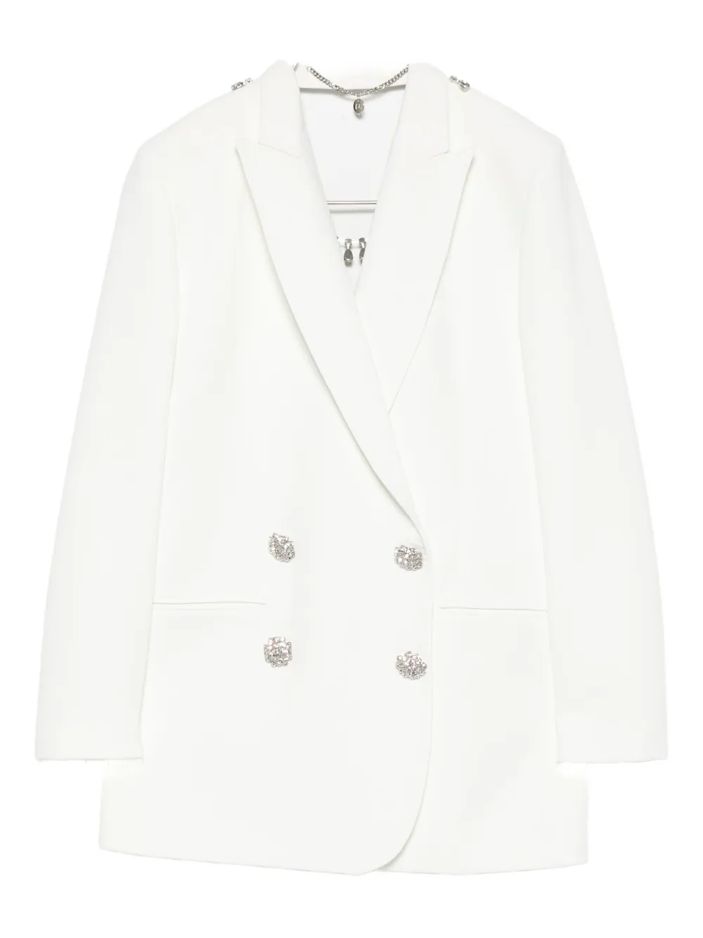 Nissa Crystal-embellished Double-breasted Blazer In White