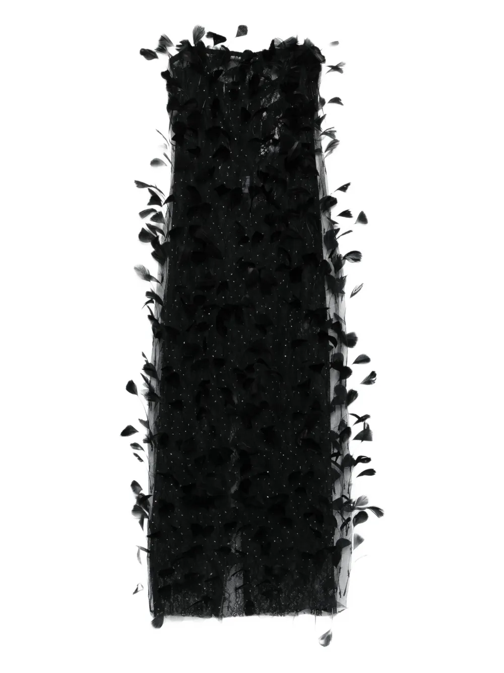 NISSA feather-embellished tulle maxi dress - Black