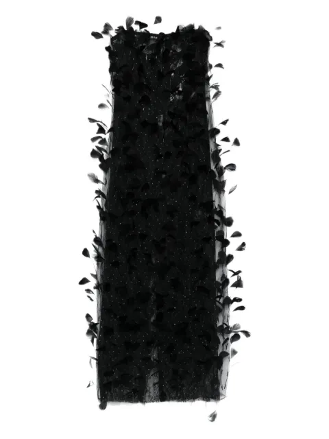 NISSA feather-embellished tulle maxi dress
