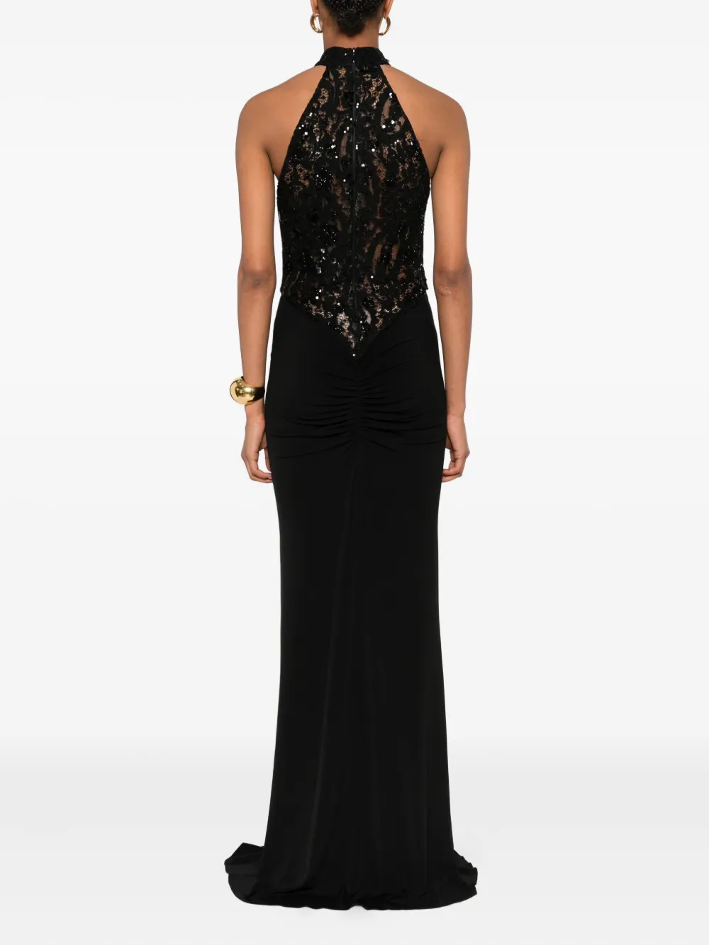 Nissa Sequin-embellished Halter-neck Maxi Dress In Black