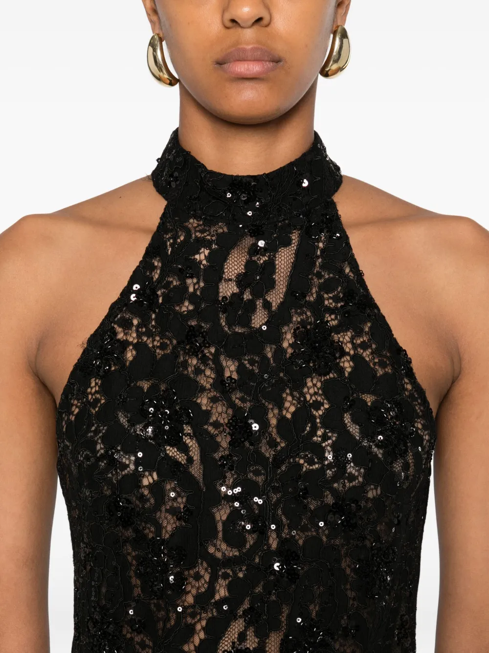 Nissa Sequin-embellished Halter-neck Maxi Dress In Black