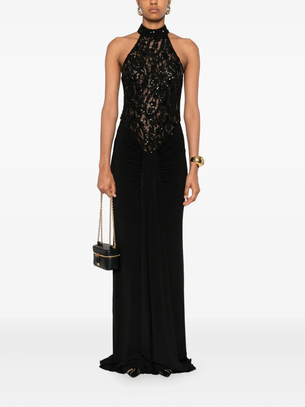 NISSA sequin-embellished halter-neck maxi dress - Zwart