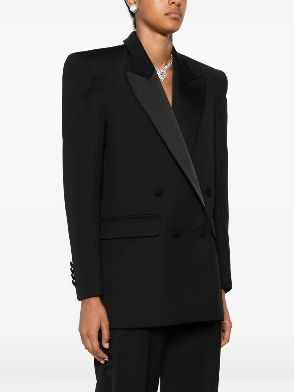 Nissa Shawl-lapel Double-breasted Blazer In Black