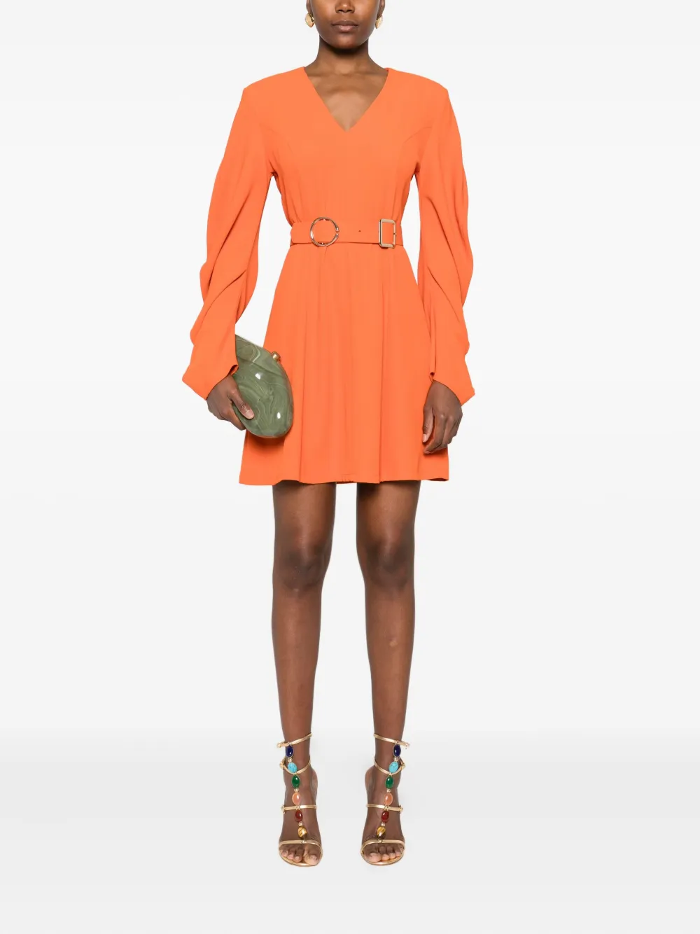IMPERIAL puff-sleeve belted mini dress - Oranje