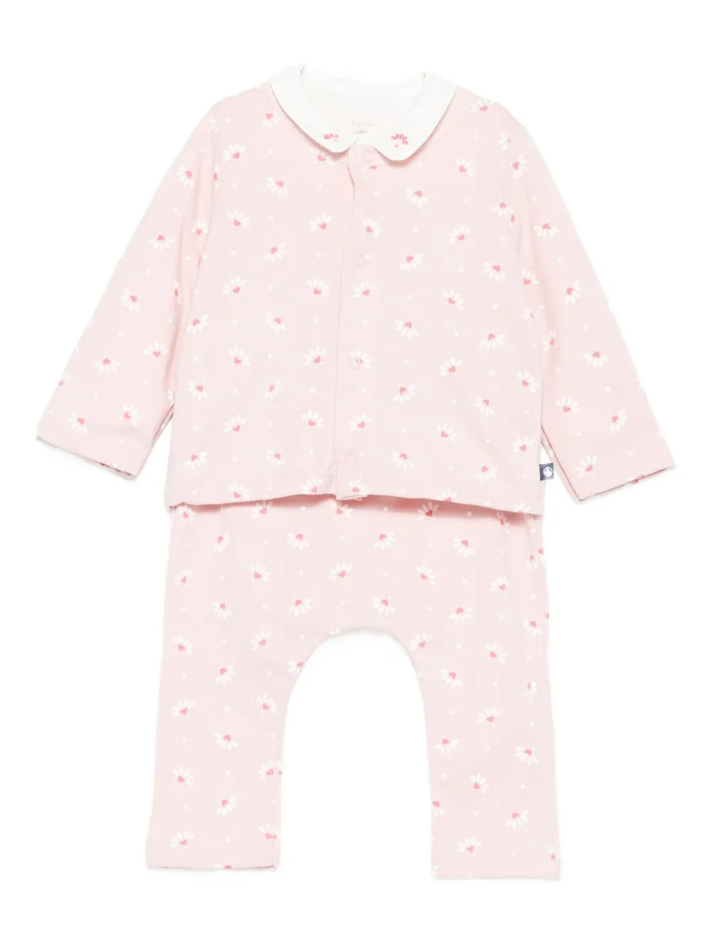 Petit Bateau Flower-print Tracksuit (set Of Three) In Pink