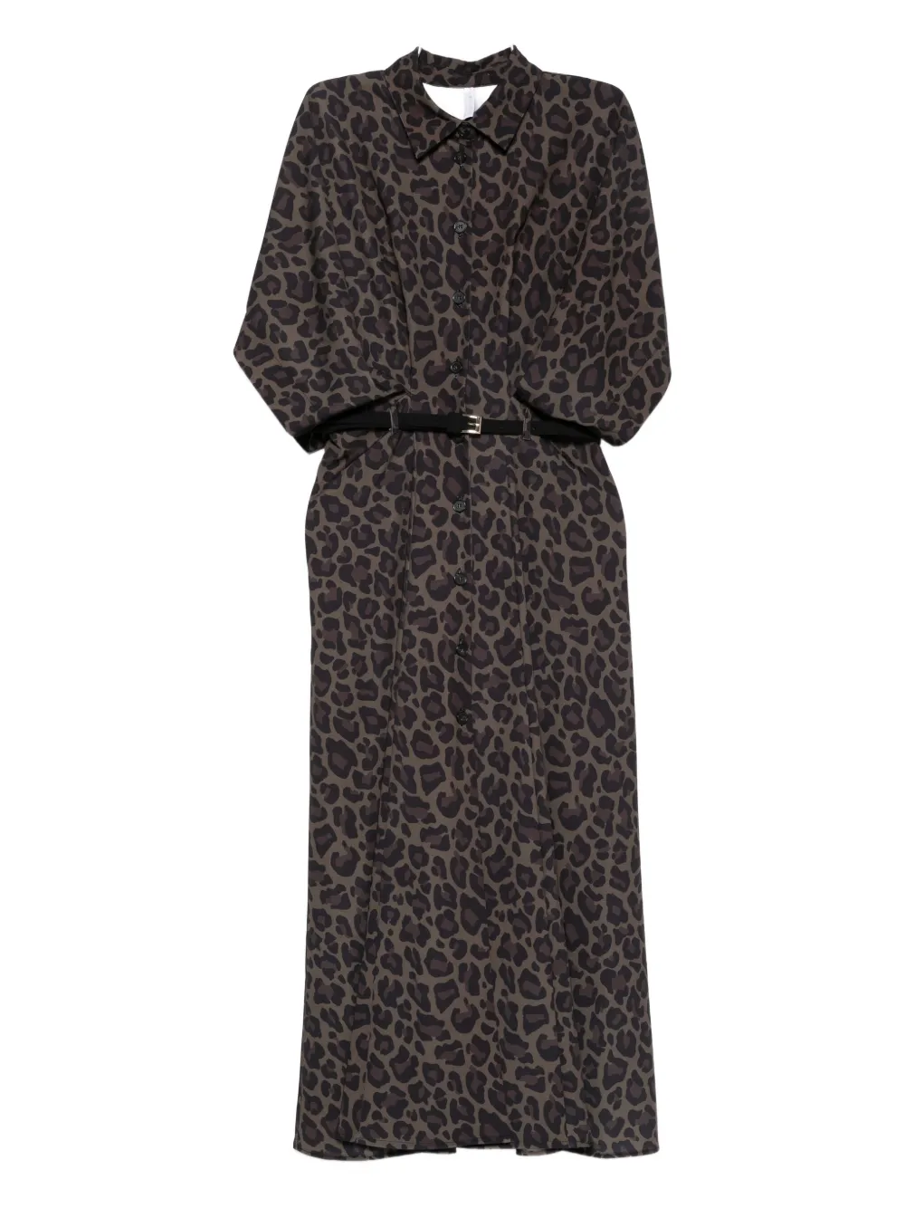 IMPERIAL leopard-print belted midi dress - Marrone