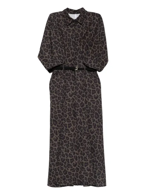 IMPERIAL leopard-print belted midi dress