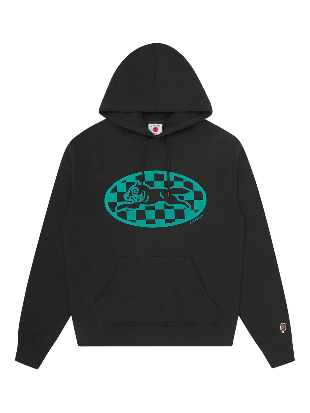 Icecream Check-pattern Wolf Graphic Hoodie In Black