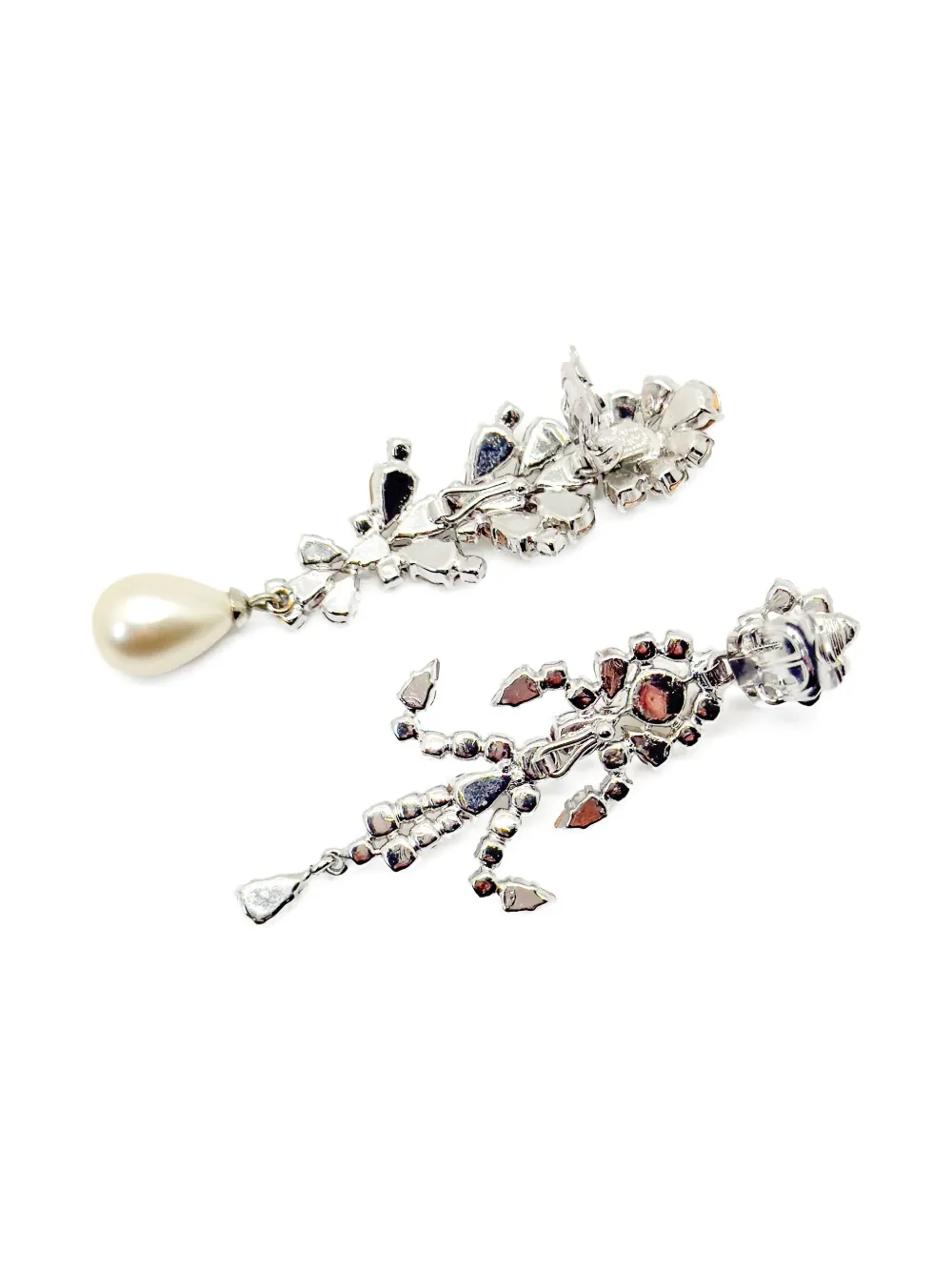 Pre-owned Dior 1970s Mis-matched Pearl Drop Earrings In Silver