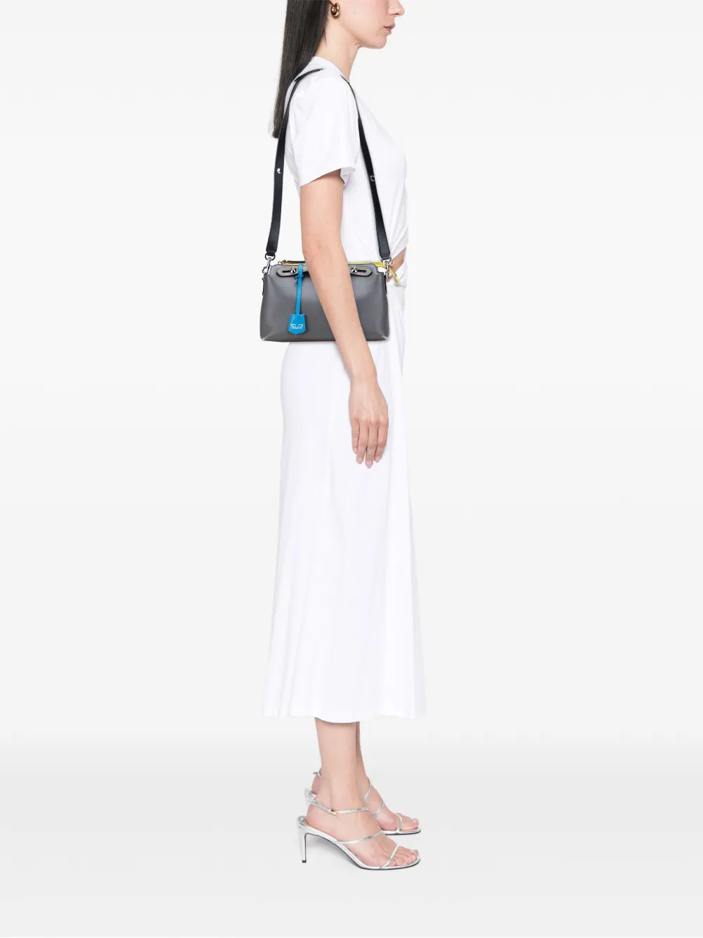 Pre-owned Fendi 2010-2025 Medium Tricolor Leather By The Way Satchel In Gray