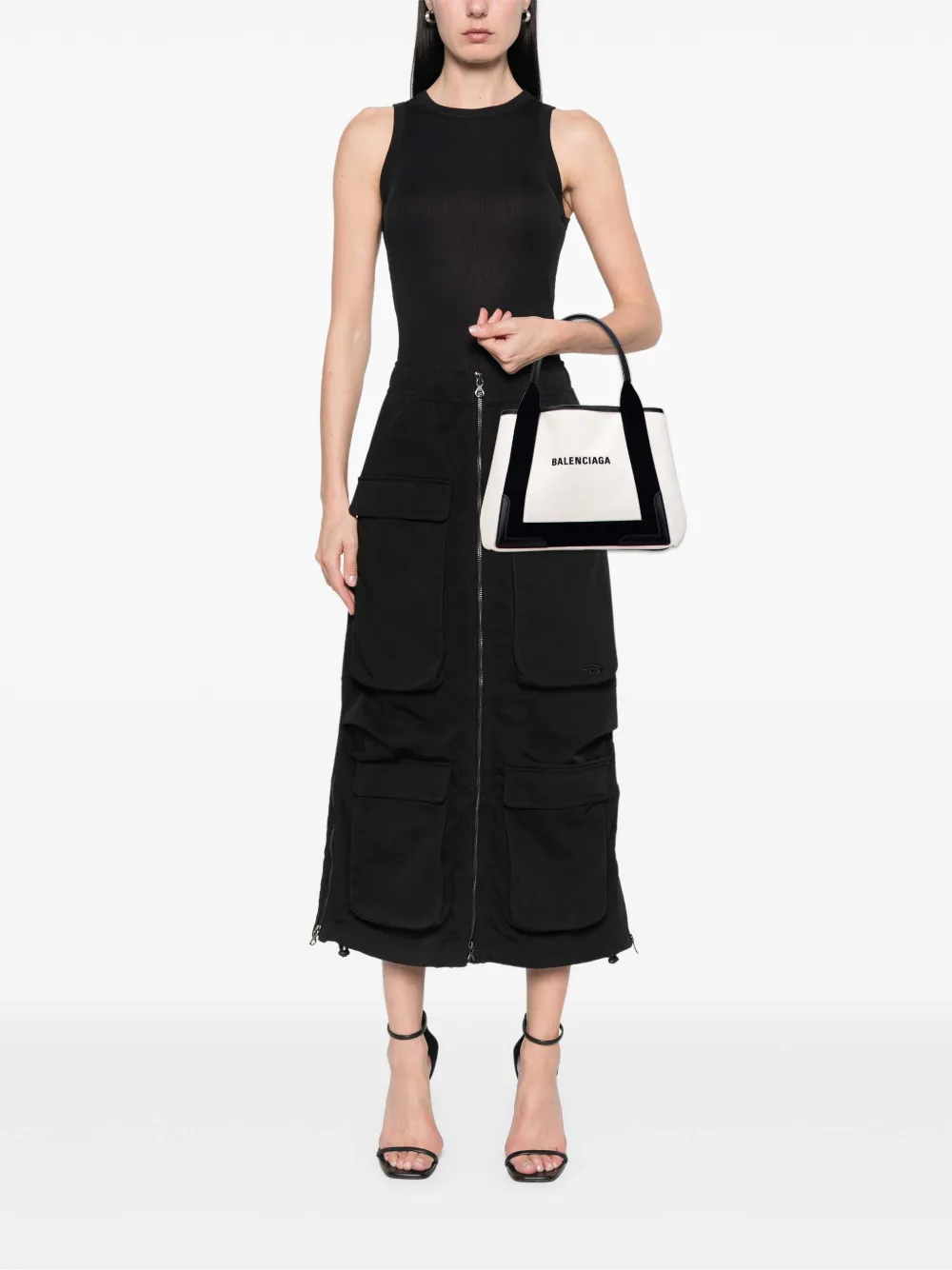 Pre-owned Balenciaga 2019 Canvas S Navy Cabas Tote Bag In Black