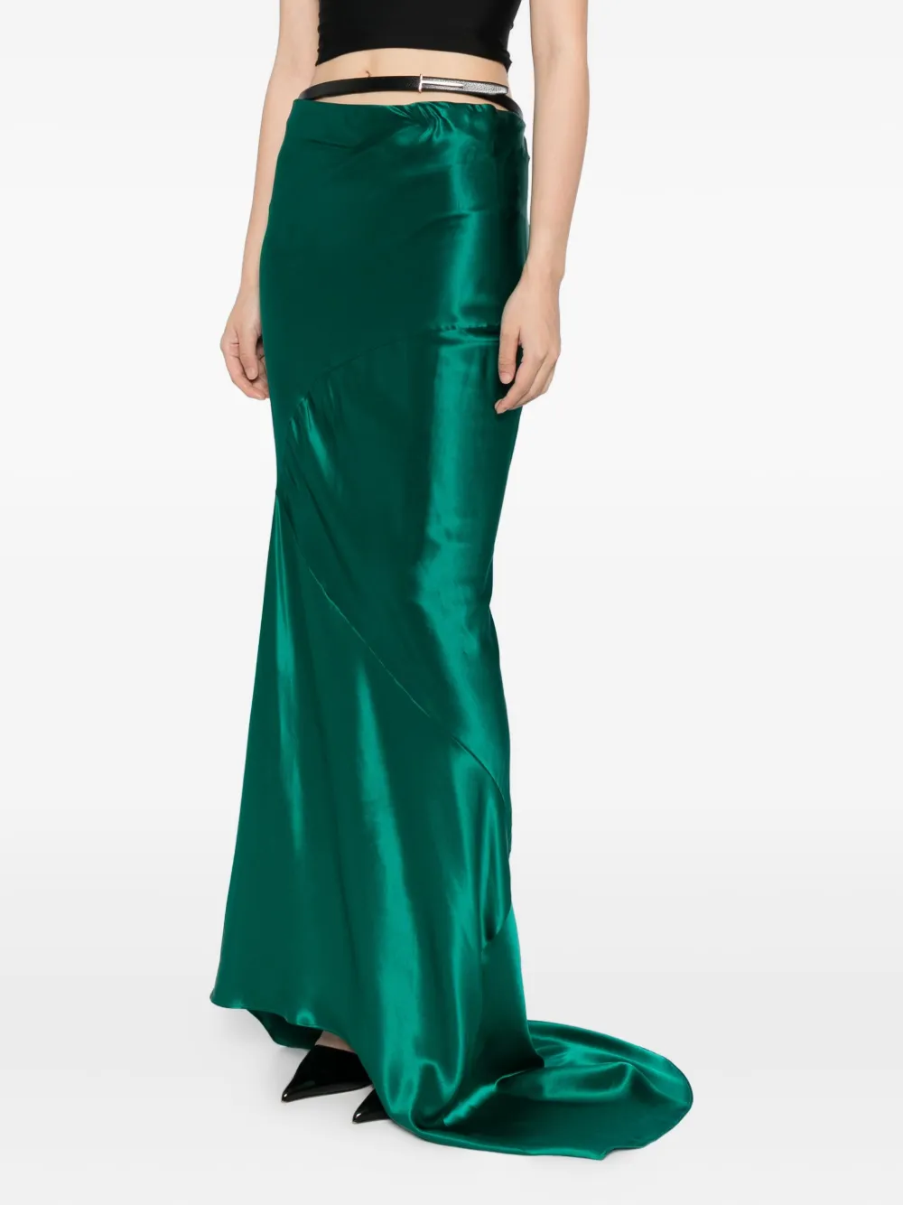 Tom Ford Bias Silk Skirt In Green