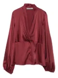 D.Exterior pleated button-front blouse - Red