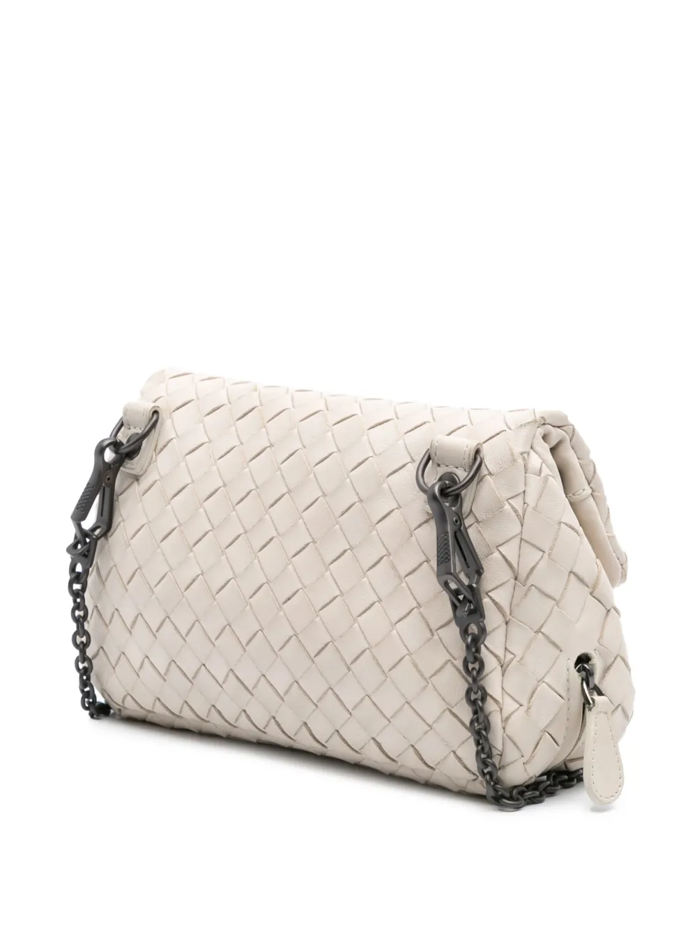 Pre-owned Bottega Veneta 2012-2025 Mini Nappa Intrecciato Expandable Chain Flap Crossbody Bag In White