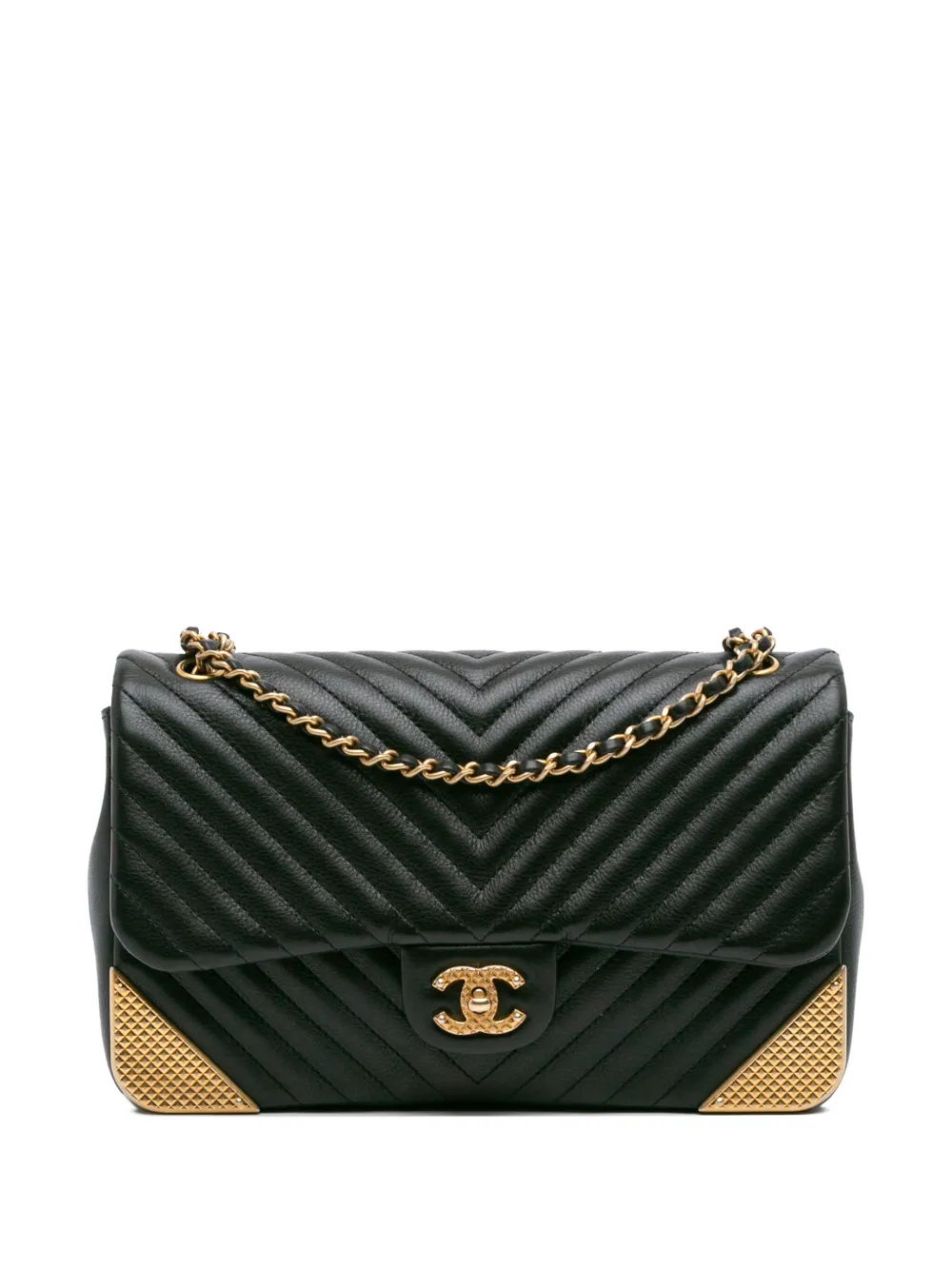 CHANEL Pre-Owned 2018 Calfskin Chevron Rock The Corner Flap shoulder CHANEL Pre-Owned 2018 Calfskin Chevron Rock The Corner Flap shoulder
