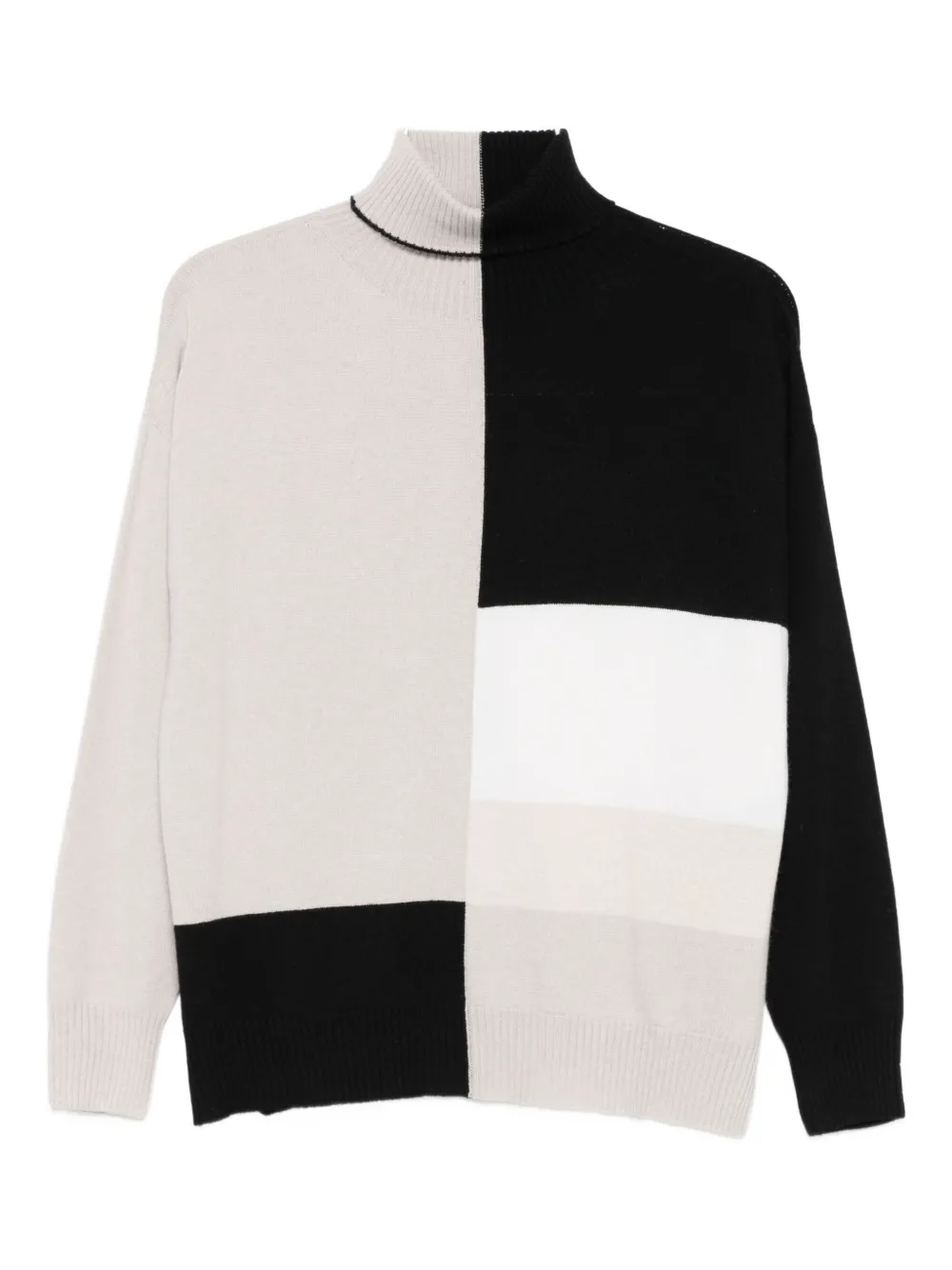 D Exterior Colour-block Turtleneck Jumper In Neutral