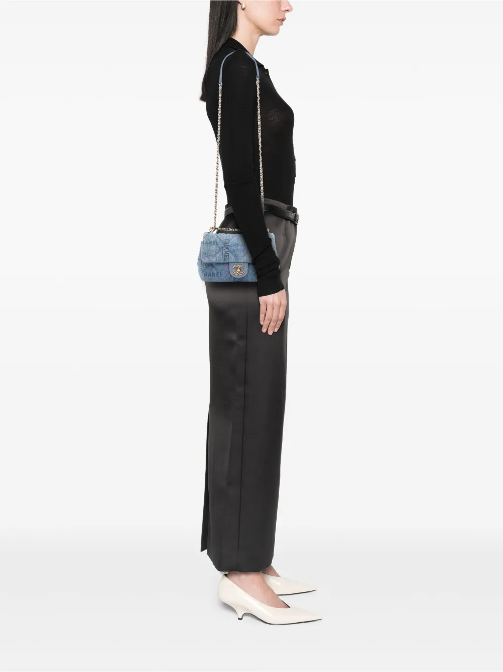 Pre-owned Chanel 2021-2025 Mini Rectangular Quilted Denim Mood Flap Crossbody Bag In Blue