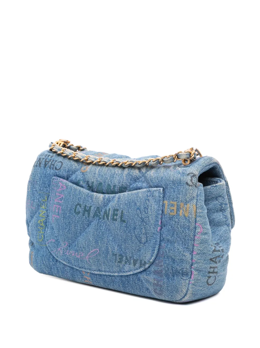 Pre-owned Chanel 2021-2025 Mini Rectangular Quilted Denim Mood Flap Crossbody Bag In Blue