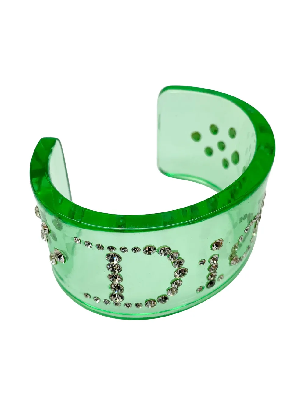 Dior Pre-owned 1990s Crystal-embellished Cuff Bracelet in Green, view 3