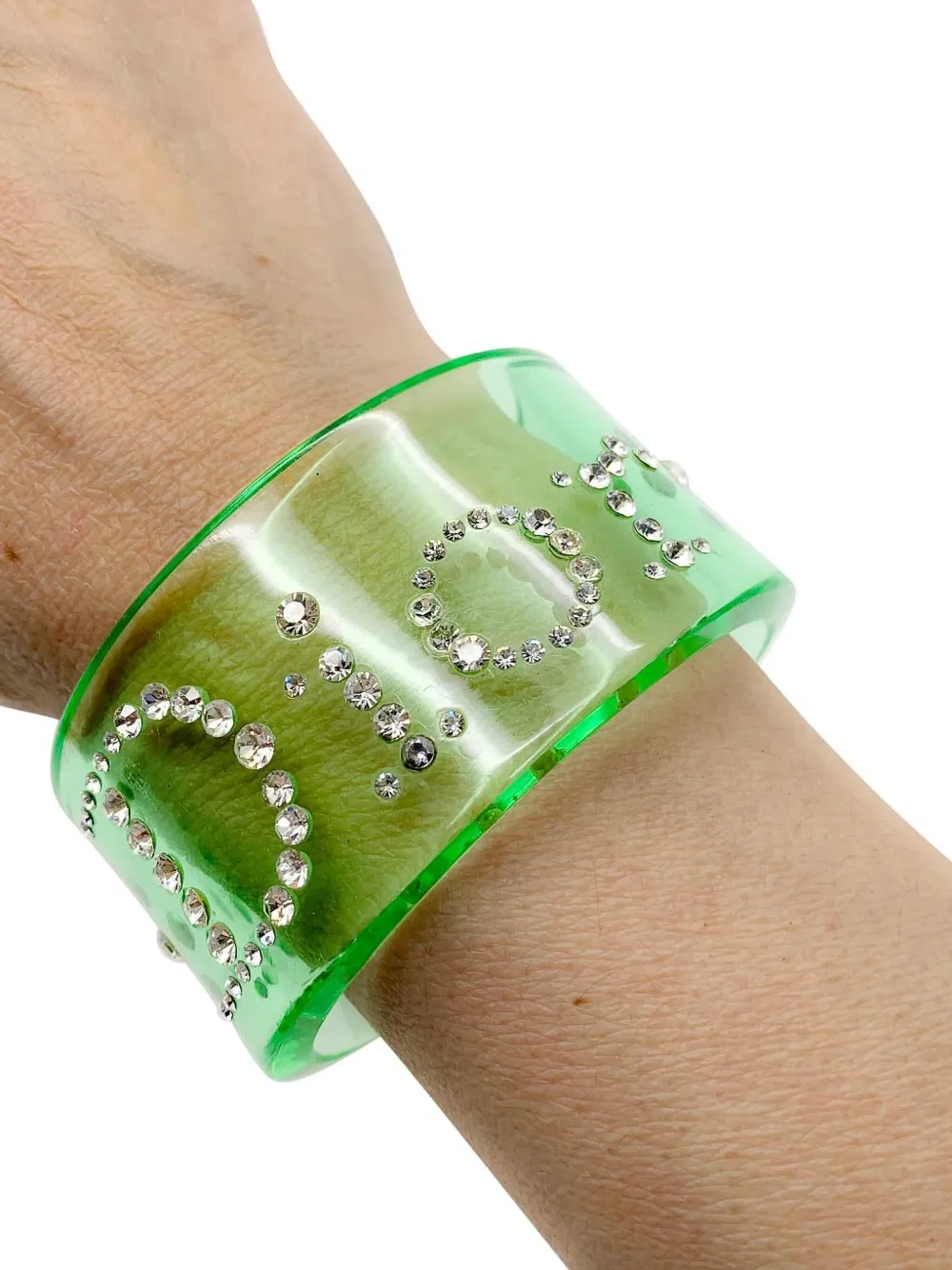 Dior Pre-owned 1990s Crystal-embellished Cuff Bracelet in Green, view 4