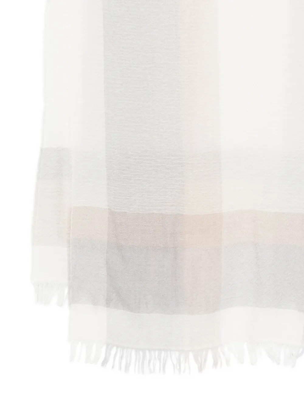 D Exterior Striped Fringed Scarf In White
