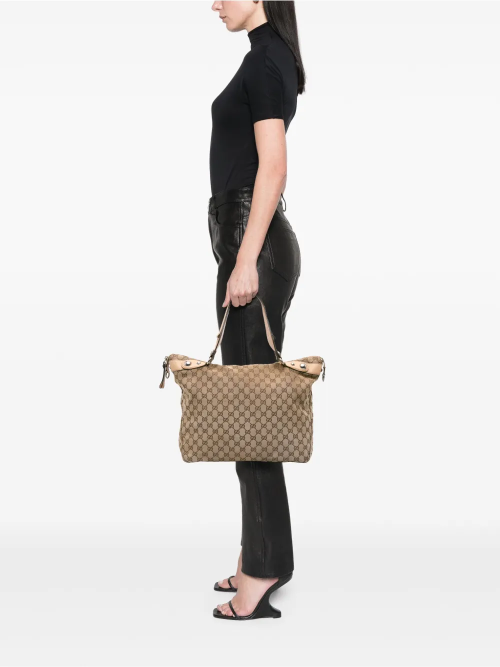 Pre-owned Gucci 2016-2025 Large Gg Canvas Icon Bit Satchel In Brown