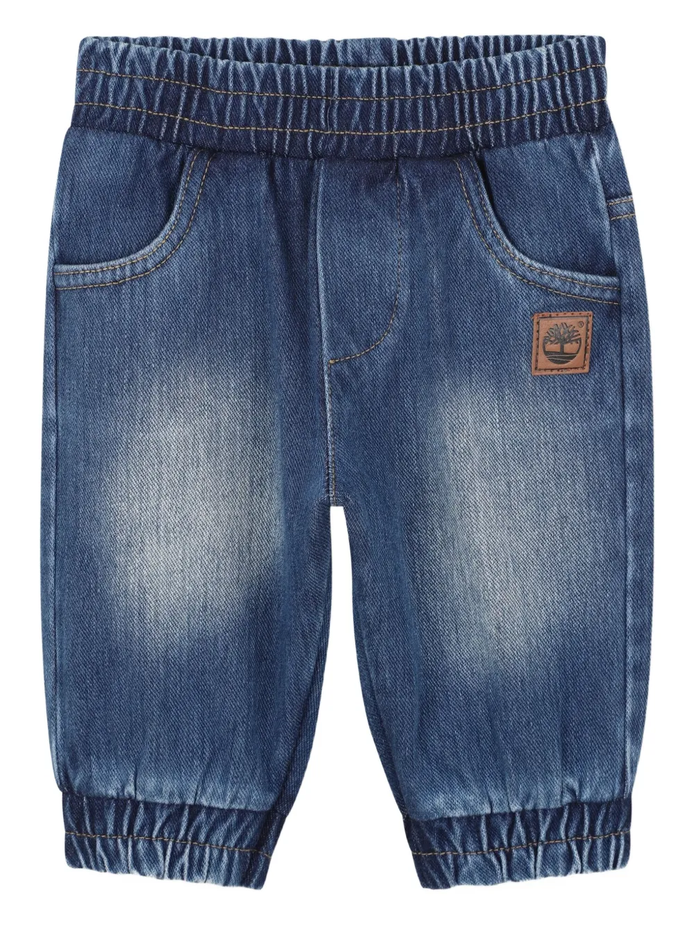Timberland Kids elasticated-waist logo-patch jeans - Blu
