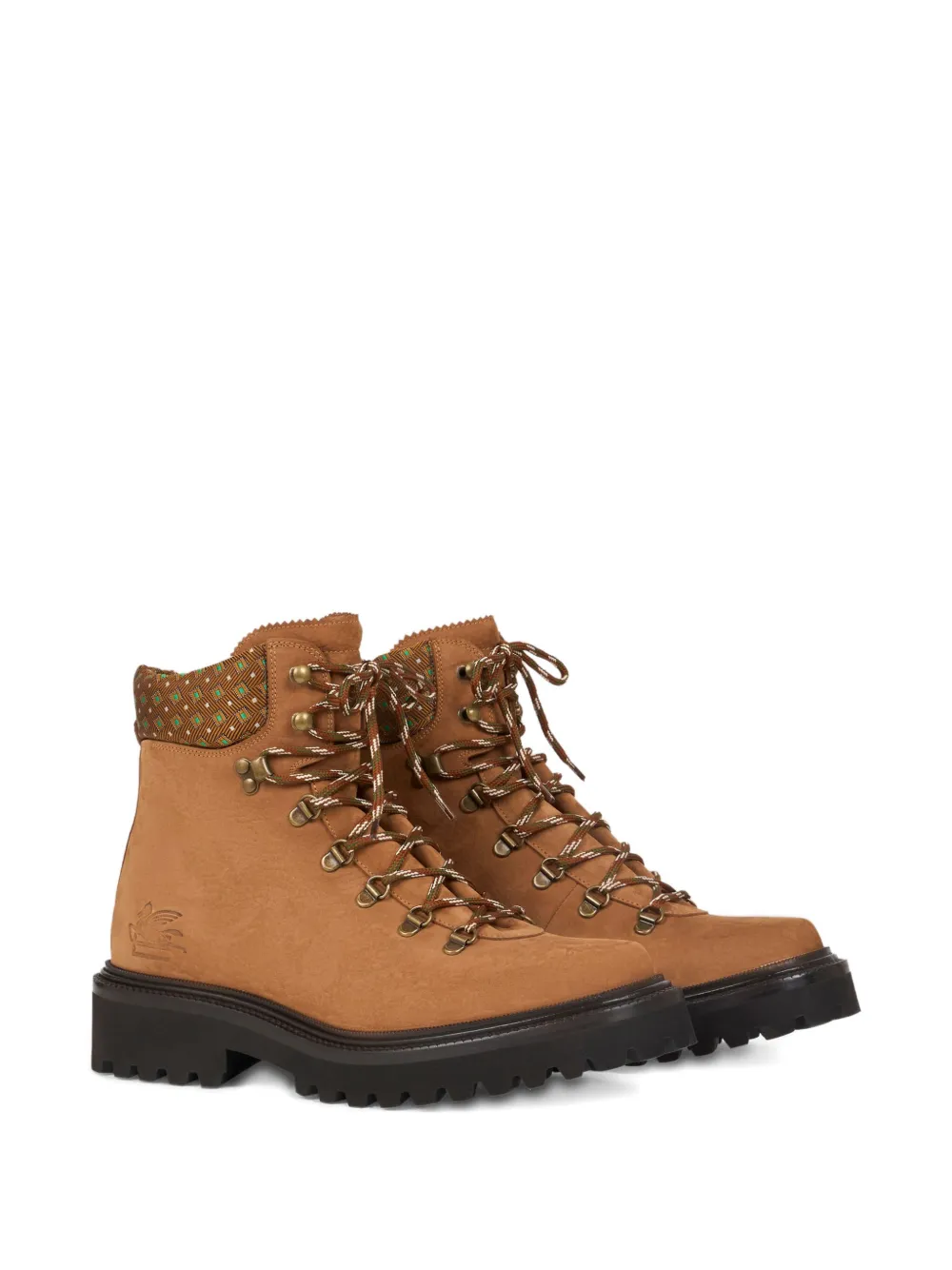 ETRO patterned-collar lace-up boots Brown