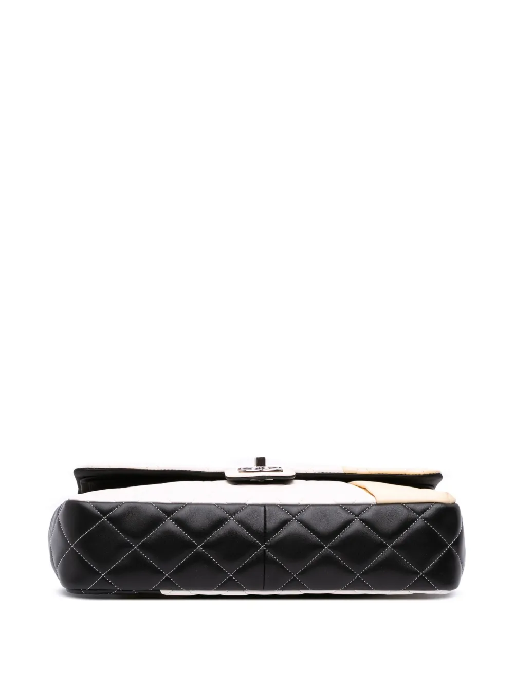 Pre-owned Chanel 2012-2013 Jumbo Classic Tricolor Lambskin Colorblock Double Flap Shoulder Bag In White