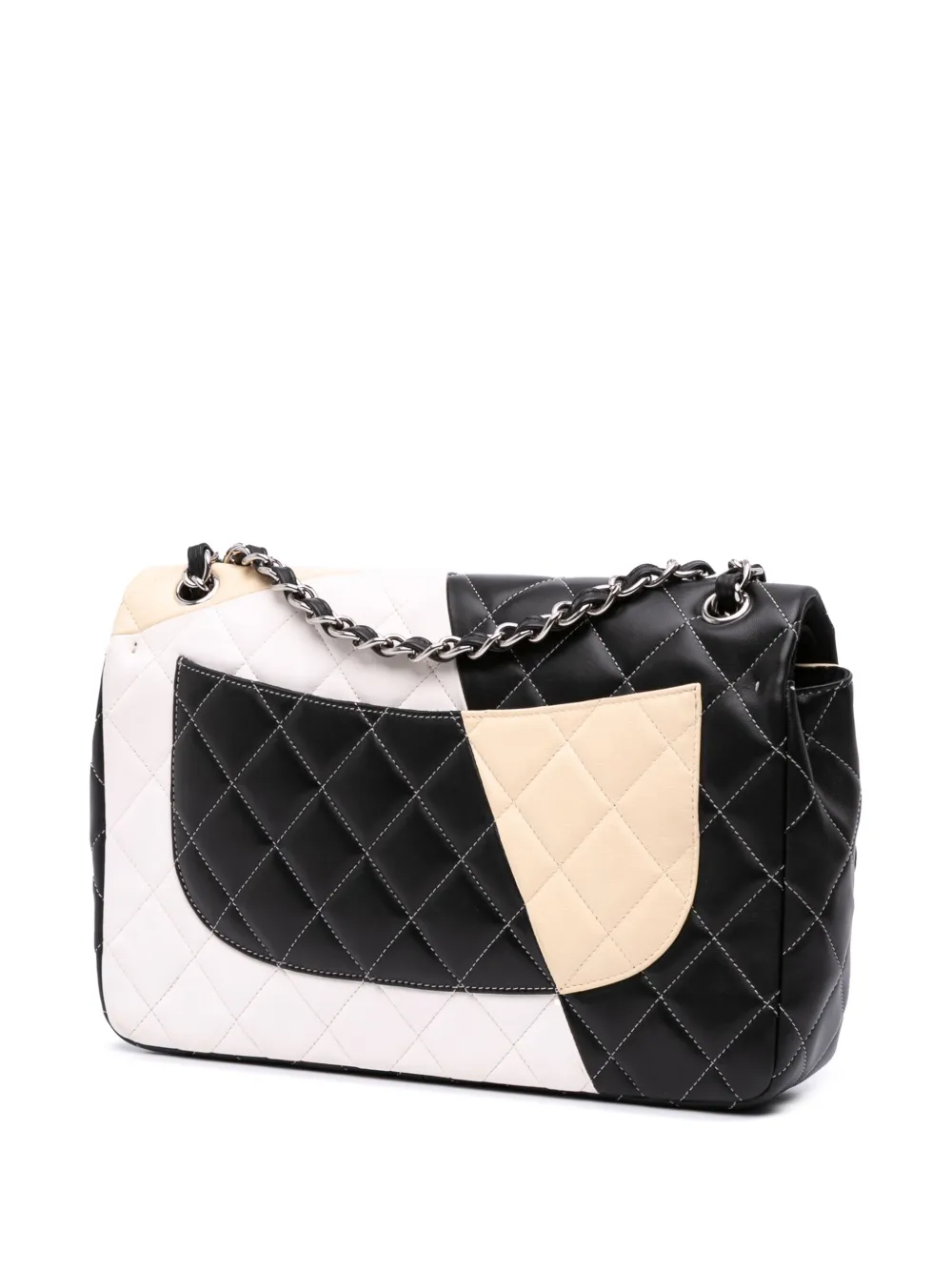 Pre-owned Chanel 2012-2013 Jumbo Classic Tricolor Lambskin Colorblock Double Flap Shoulder Bag In White