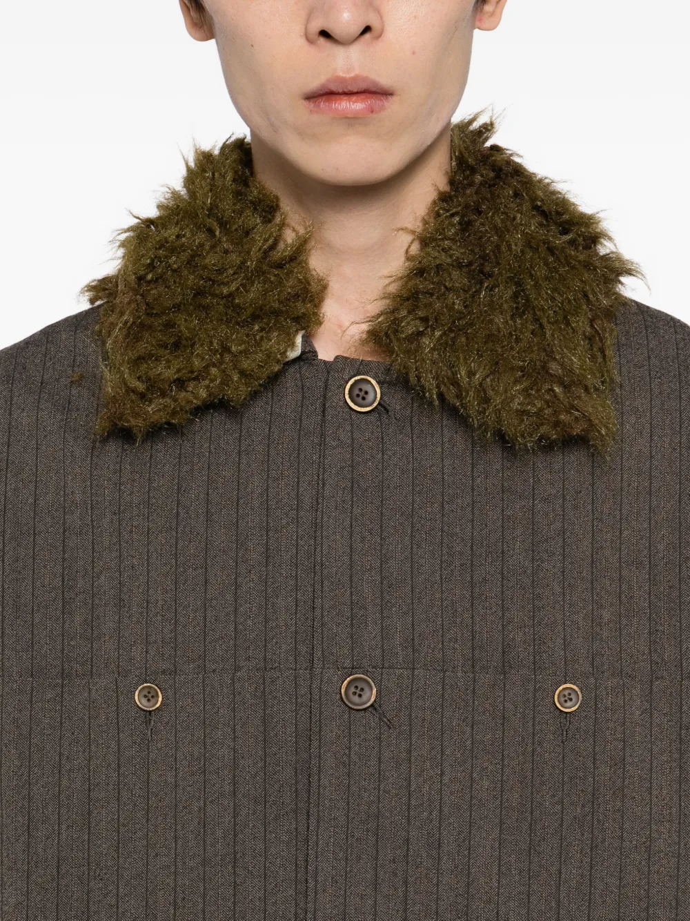 Uma Wang Shirtjack met afwerking van imitatiebont Bruin