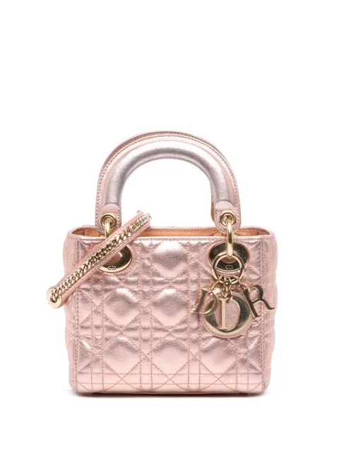 Christian Dior Pre-Owned 2019 Mini Metallic Lambskin Cannage Lady Dior satchel