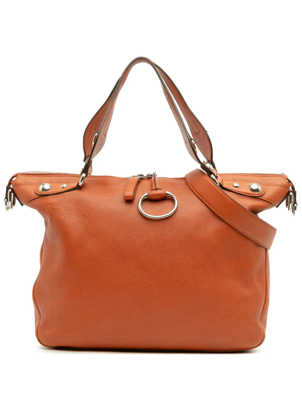 Pre-owned Gucci 2016-2025 Large Pebbled Calfskin Icon Bit Satchel In Orange