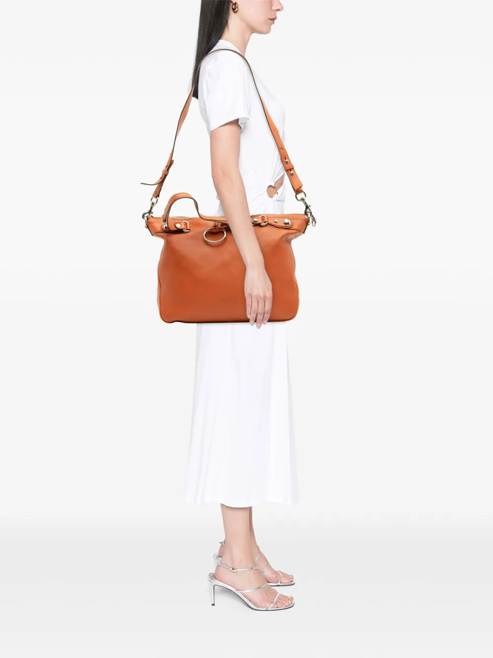 Pre-owned Gucci 2016-2025 Large Pebbled Calfskin Icon Bit Satchel In Orange