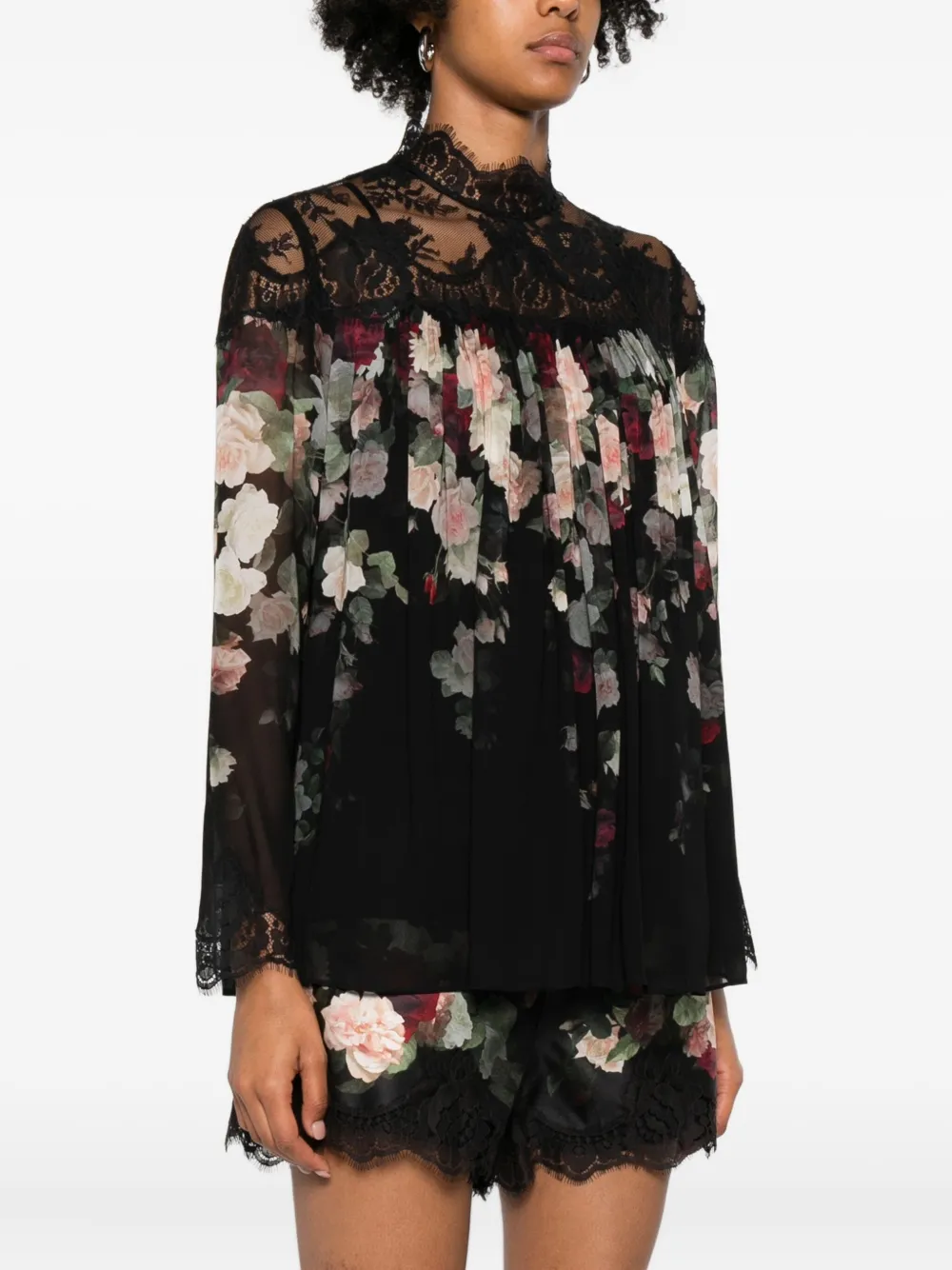 Zimmermann Hypnotic Lace-insert Pleated Blouse In Black
