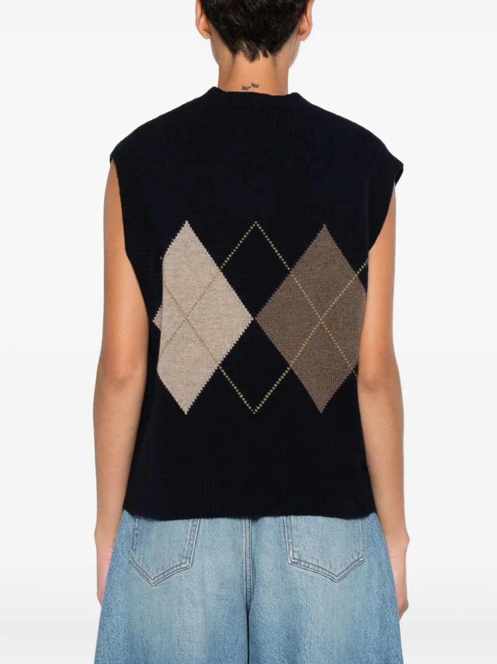 Beyou Diamond-pattern Sleeveless Sweater In Blue