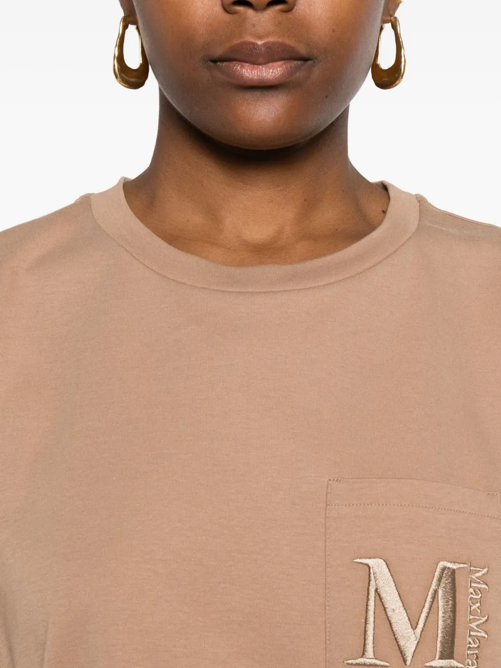 Max Mara Logo-embroidered Pocket T-shirt In Neutral
