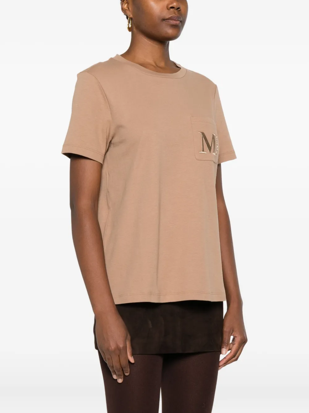 Max Mara Logo-embroidered Pocket T-shirt In Neutral