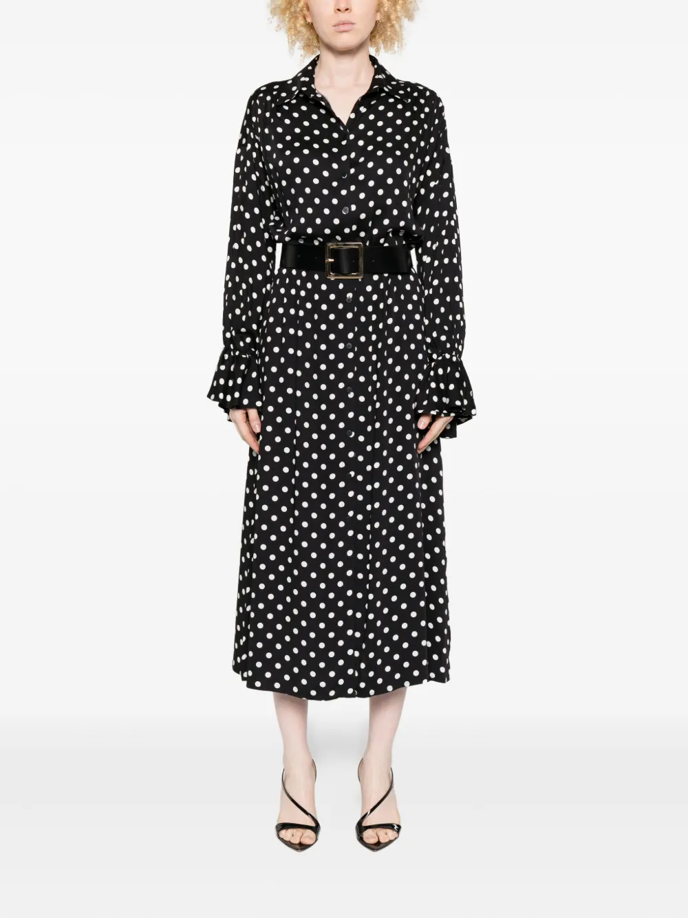 IMPERIAL polka-dot belted midi dress - Zwart