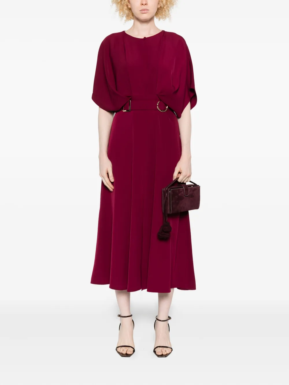 IMPERIAL belted puff-sleeve midi dress - Rood