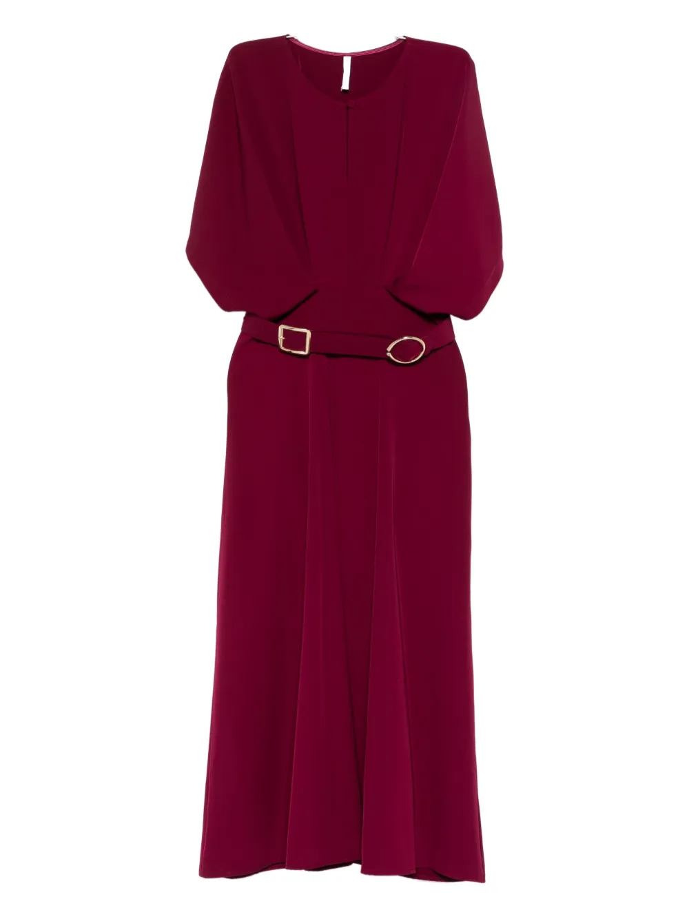 IMPERIAL belted puff-sleeve midi dress - Rosso