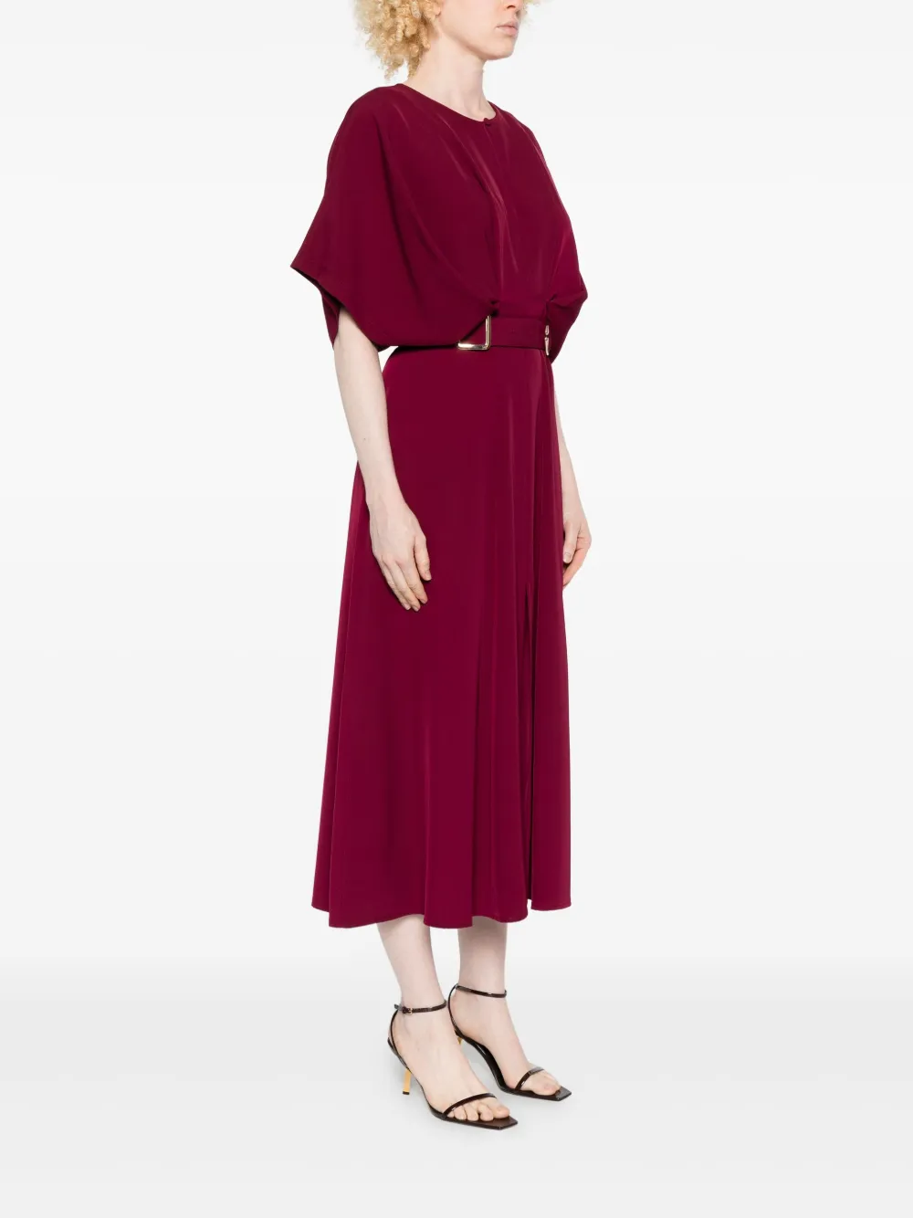 IMPERIAL Midi-jurk met pofmouwen en ceintuur Rood