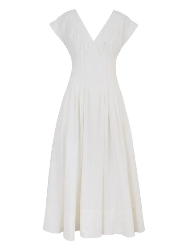 Simkhai Nina V-neck Pleated Midi Dress in White