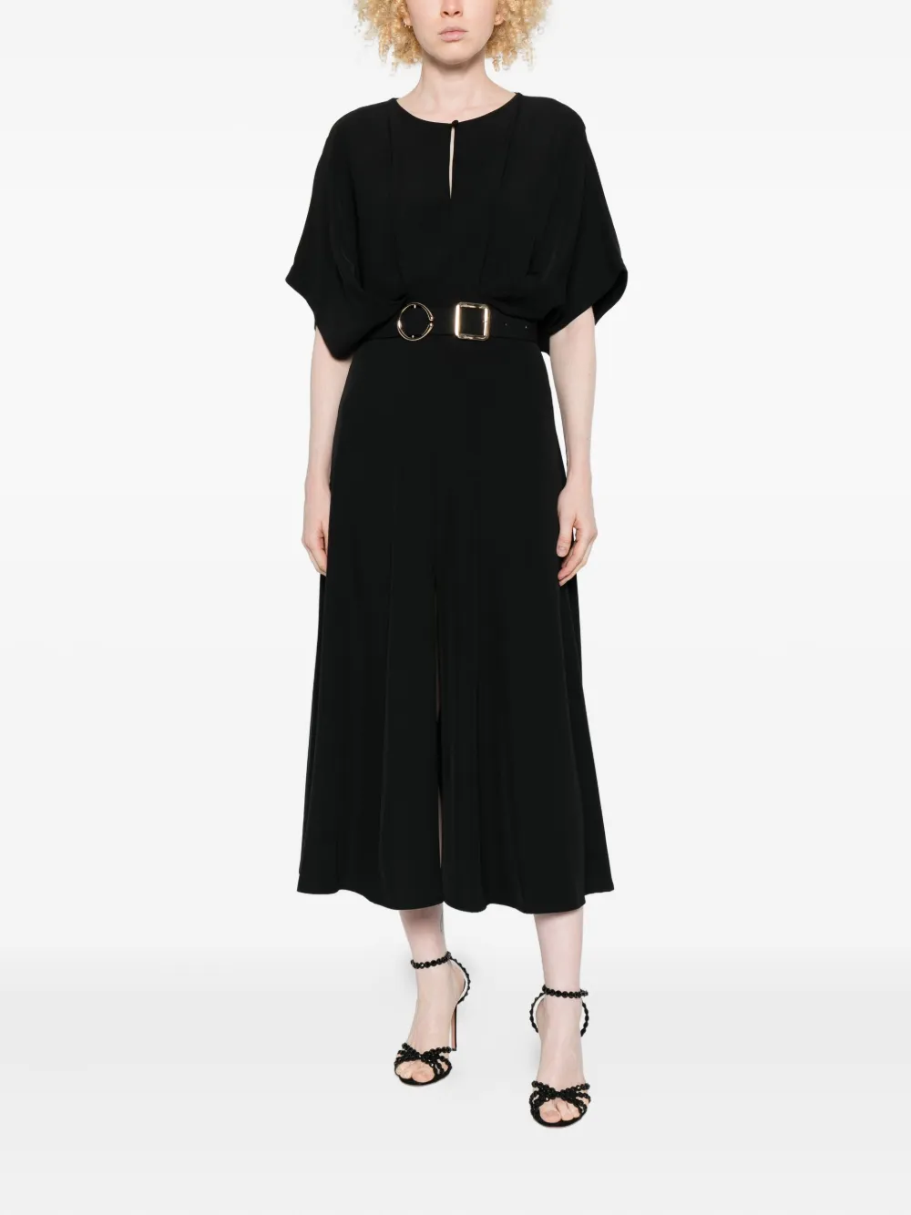 IMPERIAL crew-neck midi dress - Zwart