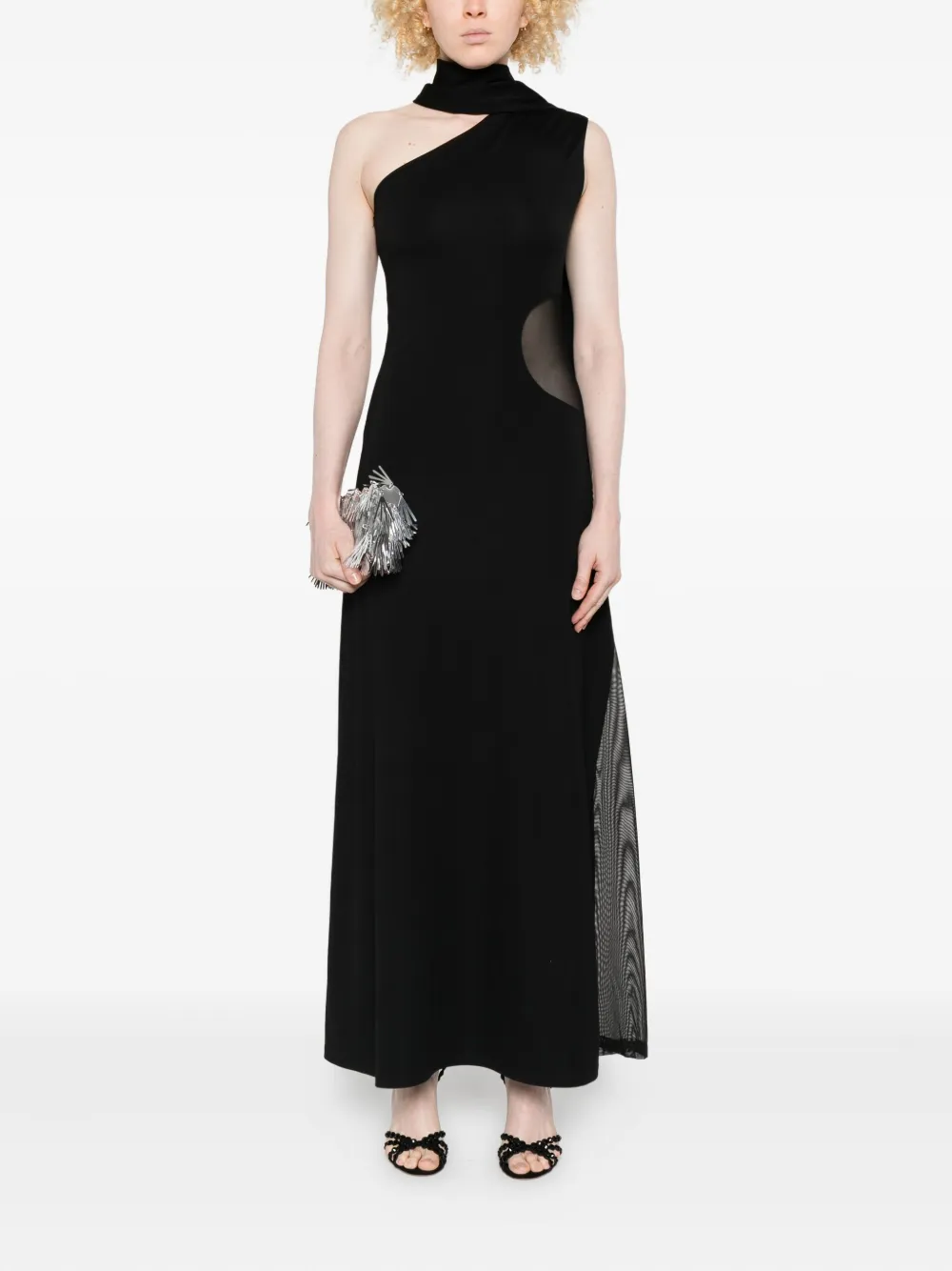 IMPERIAL one-shoulder mesh-insert dress - Zwart