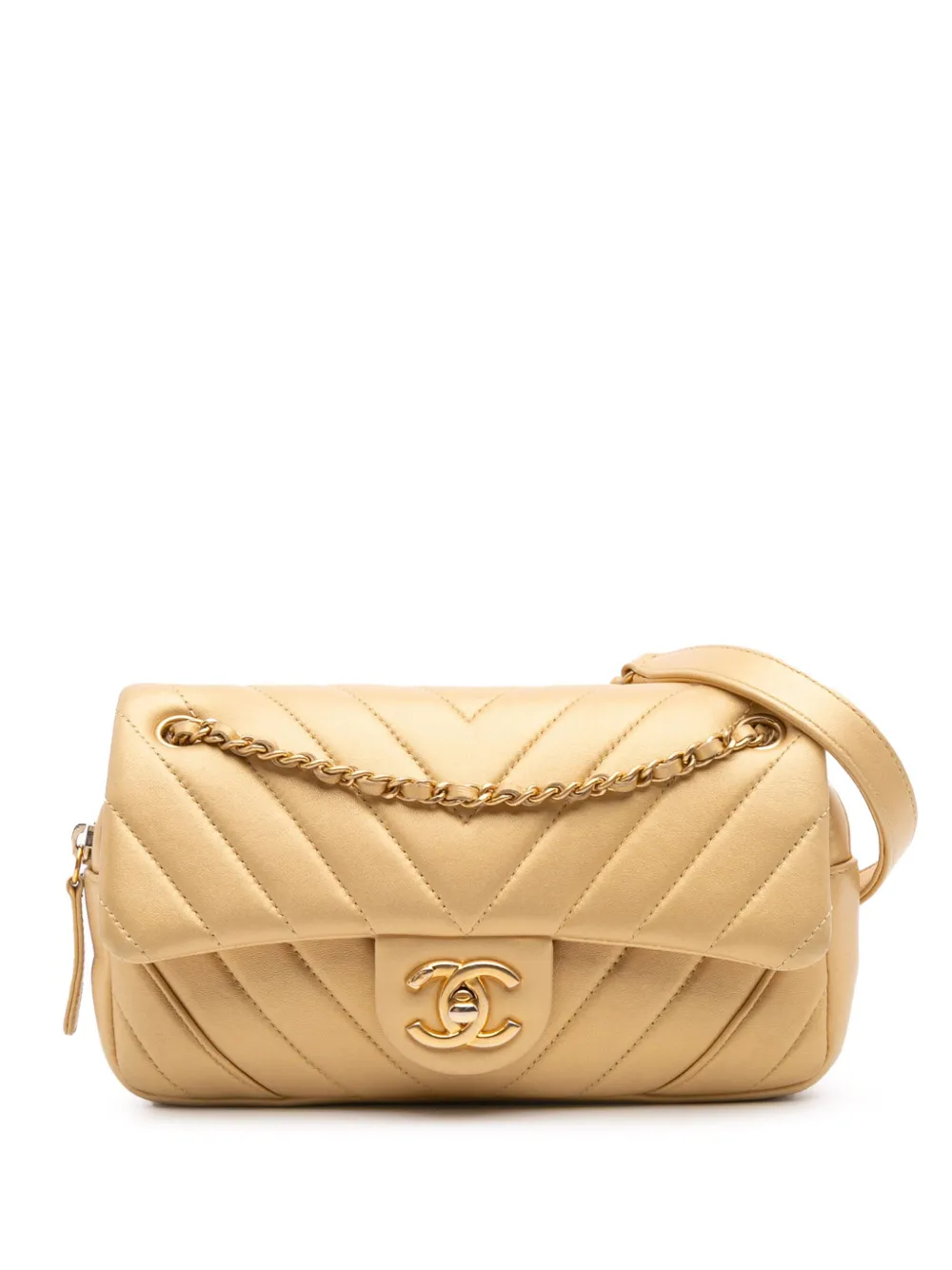 CHANEL Pre-Owned 2014-2015 Mini Quilted Chevron Lambskin Camera Case Flap crossbody bag | Gold | Image 1