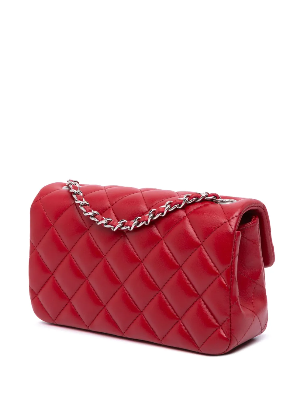 Pre-owned Chanel 2012-2013 Extra Mini Rectangular Classic Lambskin Single Flap Crossbody Bag In Red